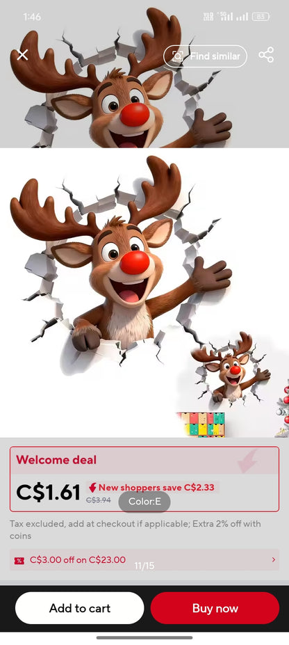 3D Santa Claus Wall Break Sticker – Christmas Removable Wall Decoration