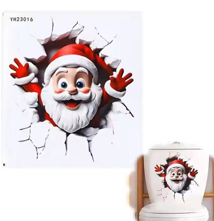 3D Santa Claus Wall Break Sticker – Christmas Removable Wall Decoration