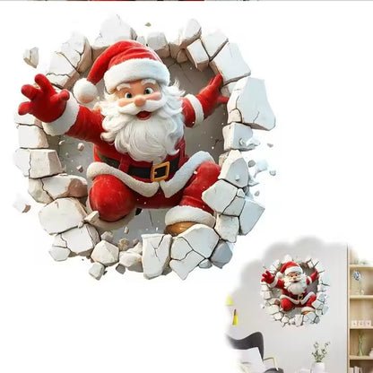 3D Santa Claus Wall Break Sticker – Christmas Removable Wall Decoration