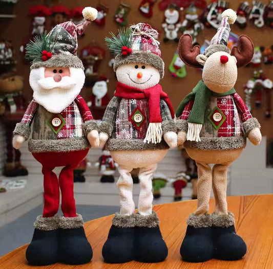 Standing Christmas Plush Dolls – Santa, Snowman & Reindeer Holiday Decoration Figures
