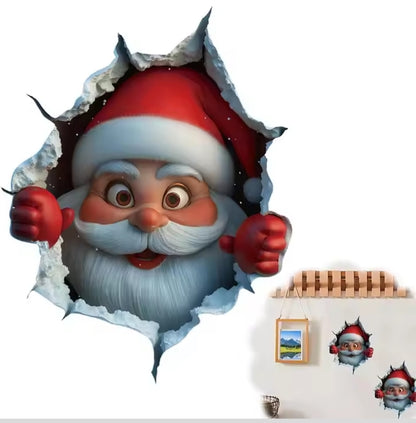 3D Santa Claus Wall Break Sticker – Christmas Removable Wall Decoration
